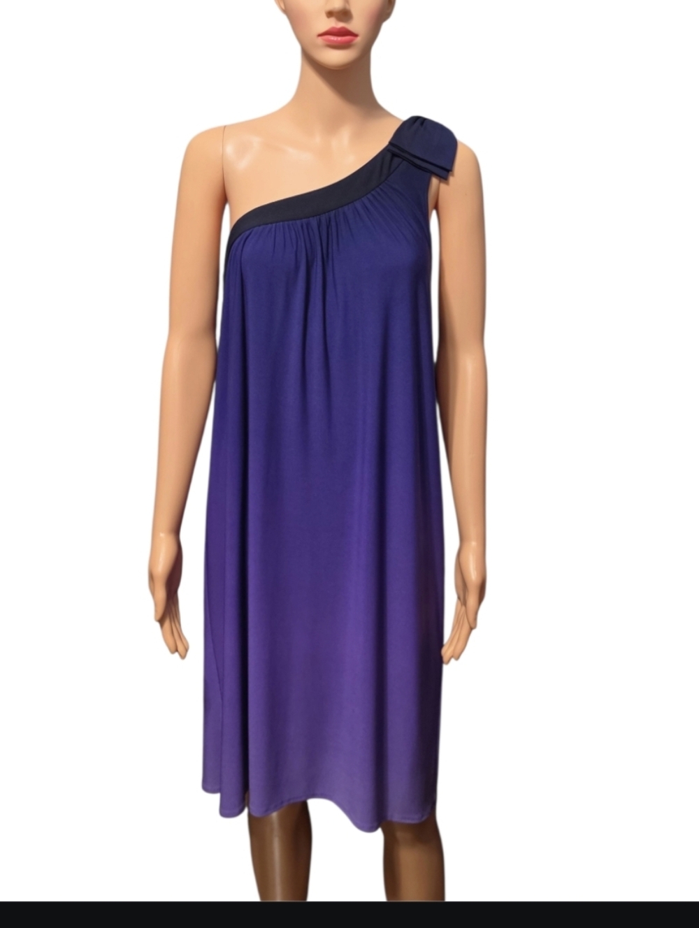Donna Morgan One-Shoulder Purple Black Ombre Elegant Bohemian Shift Dress Sz 12